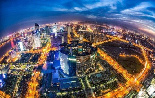 An aerial view of an urban scene in Hangzhou, Zhejiang province.jpg