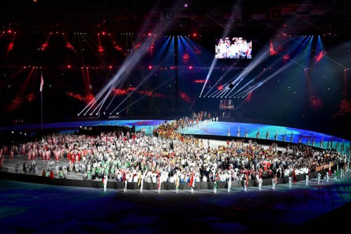 Photo taken on Sept. 2, 2018 shows the Hangzhou Time cultural performance during the closing ceremony of the 18th Asian Games at the Gelora Bung Karno (GBK) Main Stadium in Jakarta, Indonesia.jpg