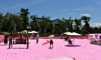 Summer romance on pink beach near Qiandao Lake
