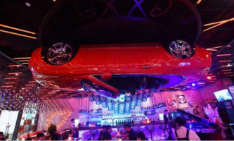 Bentley inverted and suspended in Hangzhou restaurant