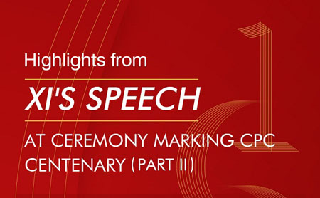 Highlights from Xi's Speech at Ceremony Marking CPC Centenary (II)