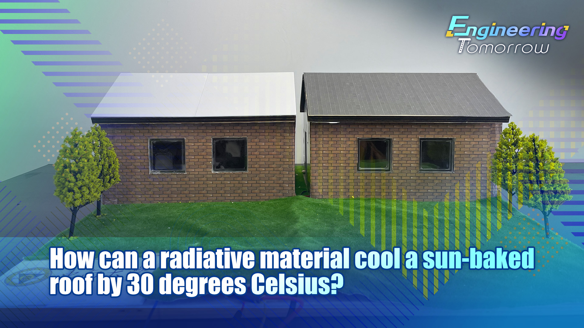 How can a radiative material cool a sun-baked roof by 30 degrees Celsius?