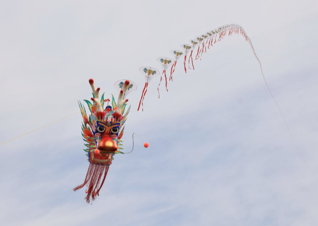 Kite master flies 'Asian Games dragon'